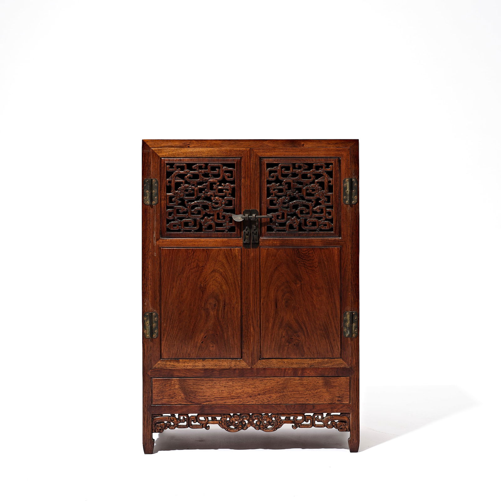 Qing Dynasty mahogany carved pattern cabinet: Qing Dynasty mahogany carved pattern cabinetH61cm W42cm