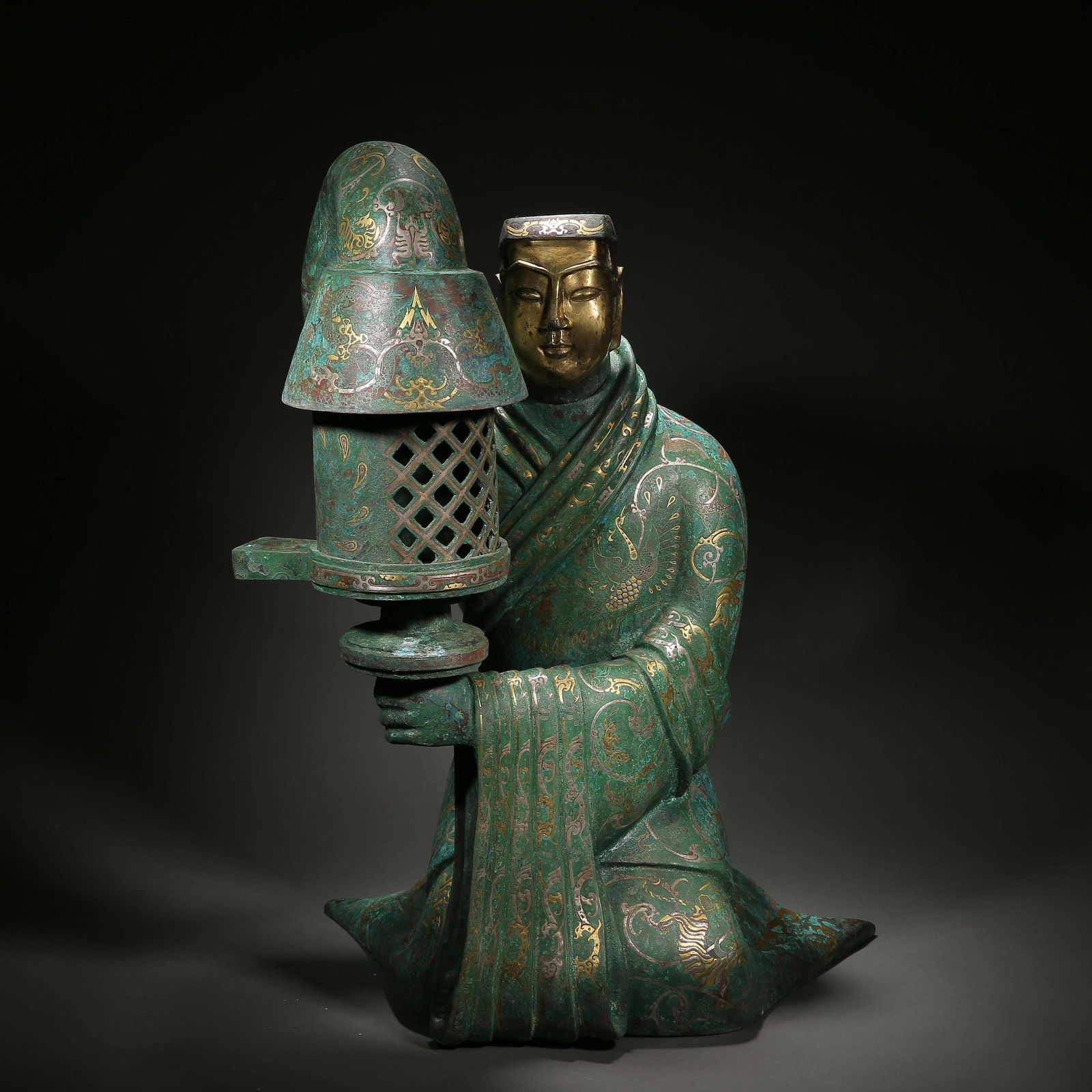 Han Dynasty gold and silver figure lamp: Han Dynasty gold and silver figure lampH67cm W48cm