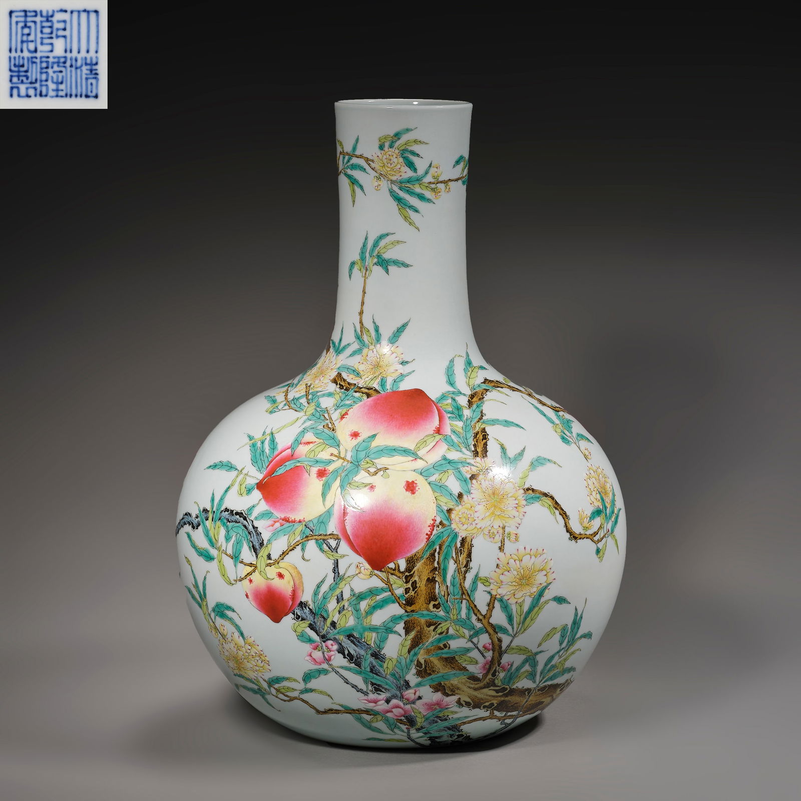 Qianlong style famille rose peach celestial sphere vase: Qianlong style famille rose peach celestial sphere vaseH53cm W37cm