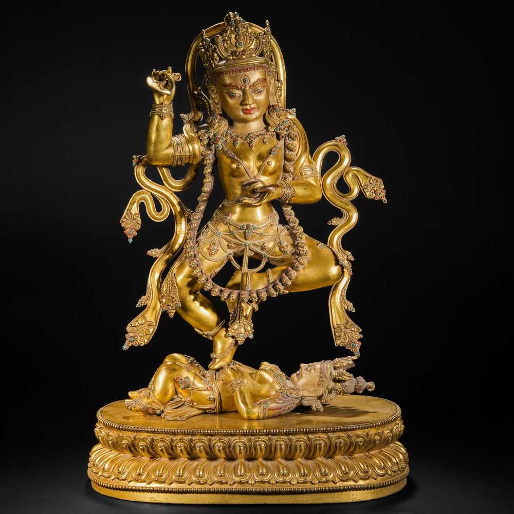 Qing Dynasty gilt bronze statue of Dakini: Qing Dynasty gilt bronze statue of DakiniH46cm W31cm