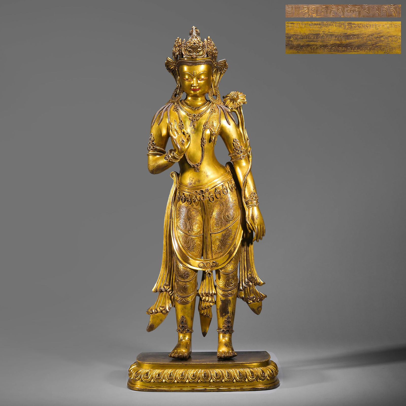 Qing Dynasty gilt statue of Sakyamuni: Qing Dynasty gilt statue of SakyamuniH69cm W29cm