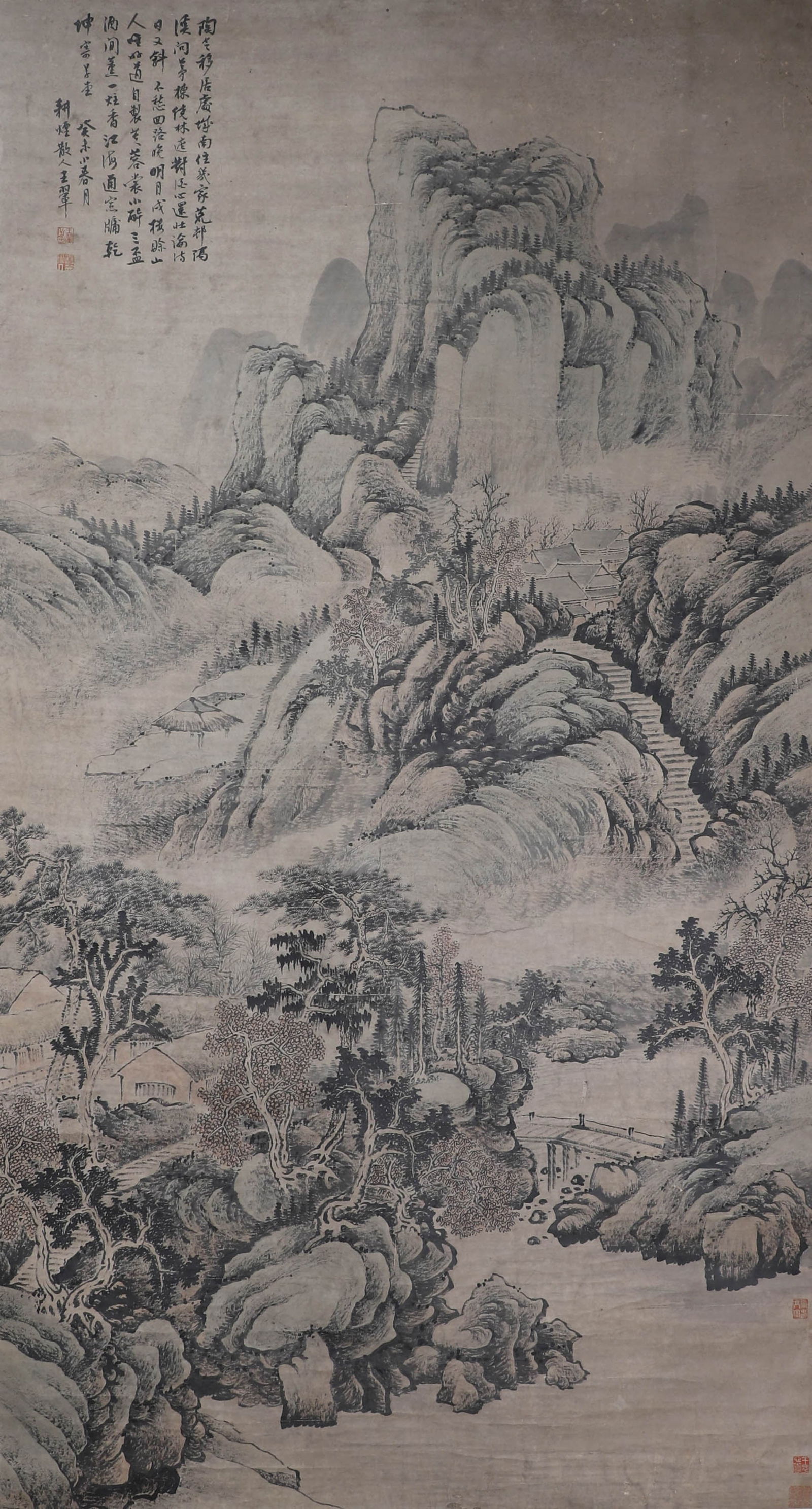Qing Dynasty, paper landscape scroll signed (Wang Hui): Qing Dynasty, paper landscape scroll signed (Wang Hui)Height: 135cm, width: 94cm
