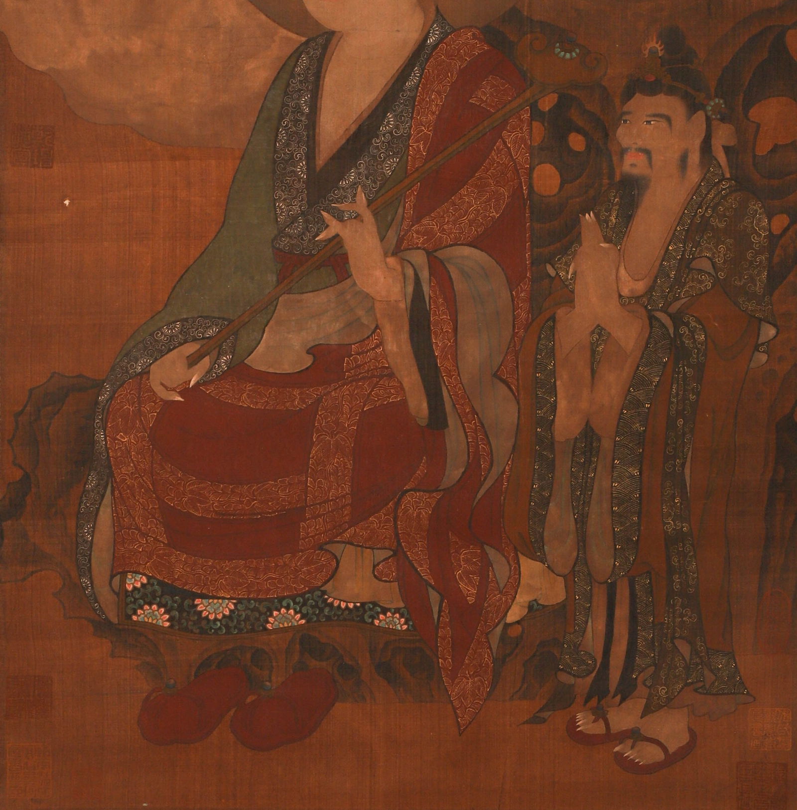 Ancient Chinese, silk Buddhist statue hanging scroll (Anonymous) - 3