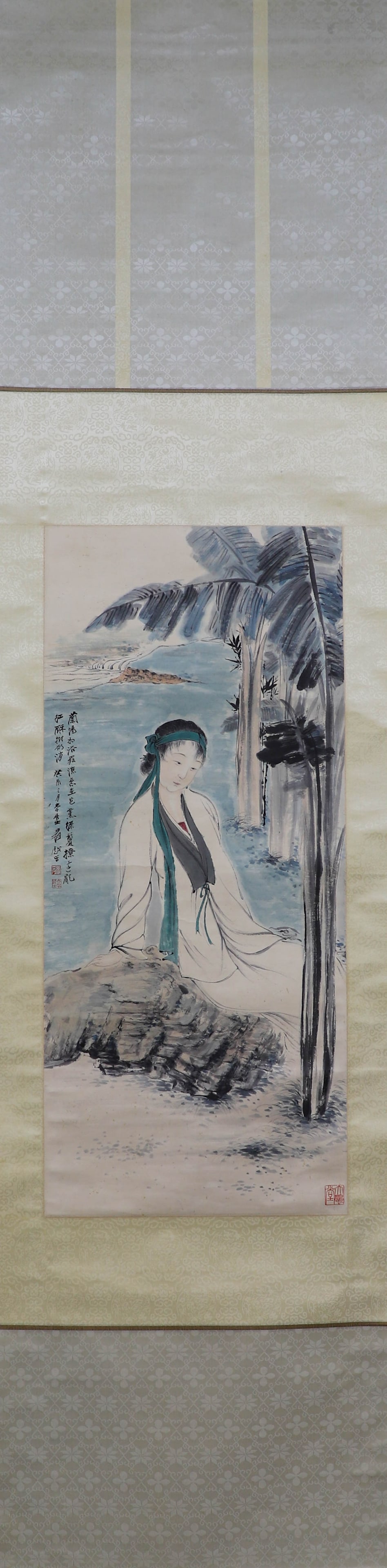 Modern and contemporary, signature on paper scroll with figure (Zhang Daqian): Modern and contemporary, signature on paper scroll with figure (Zhang Daqian)Height: 90cm, width: 39.5cm