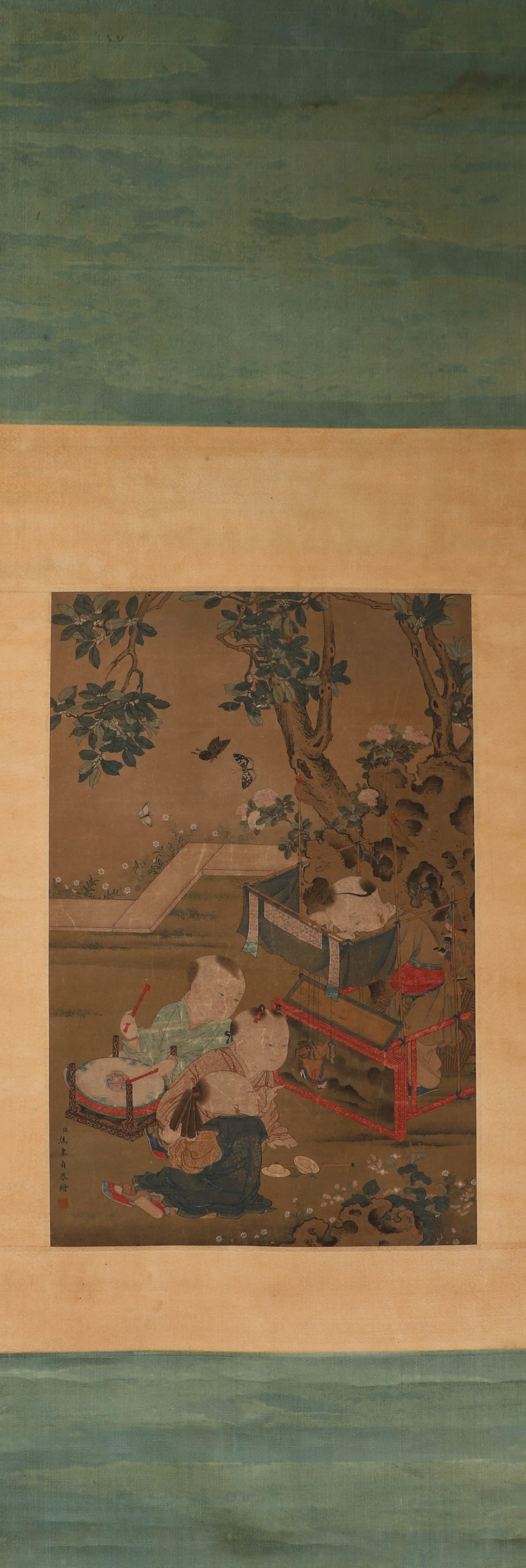 Qing Dynasty, silk scroll scroll signed by Jiao Bingzhen: Qing Dynasty, silk scroll scroll signed by Jiao BingzhenHeight: 66cm, width: 43cm