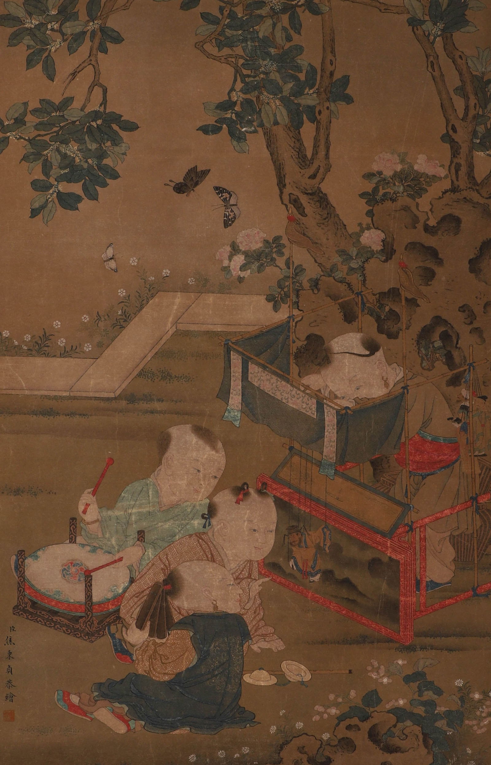 Qing Dynasty, silk scroll scroll signed by Jiao Bingzhen - 2