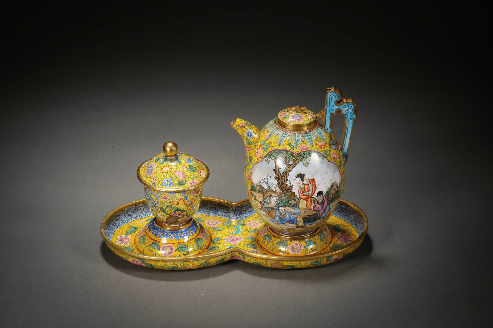 Qing Dynasty painted enamel wine set - 3