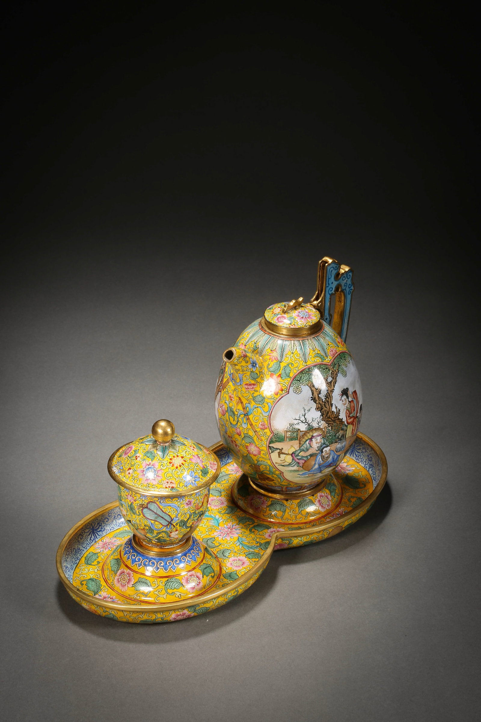 Qing Dynasty painted enamel wine set - 4