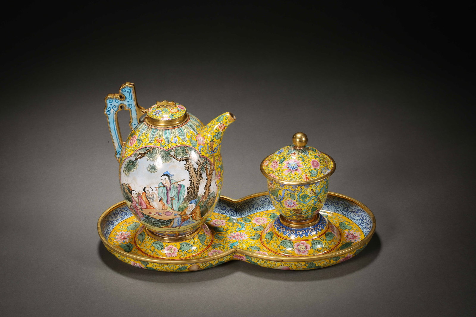 Qing Dynasty painted enamel wine set - 5