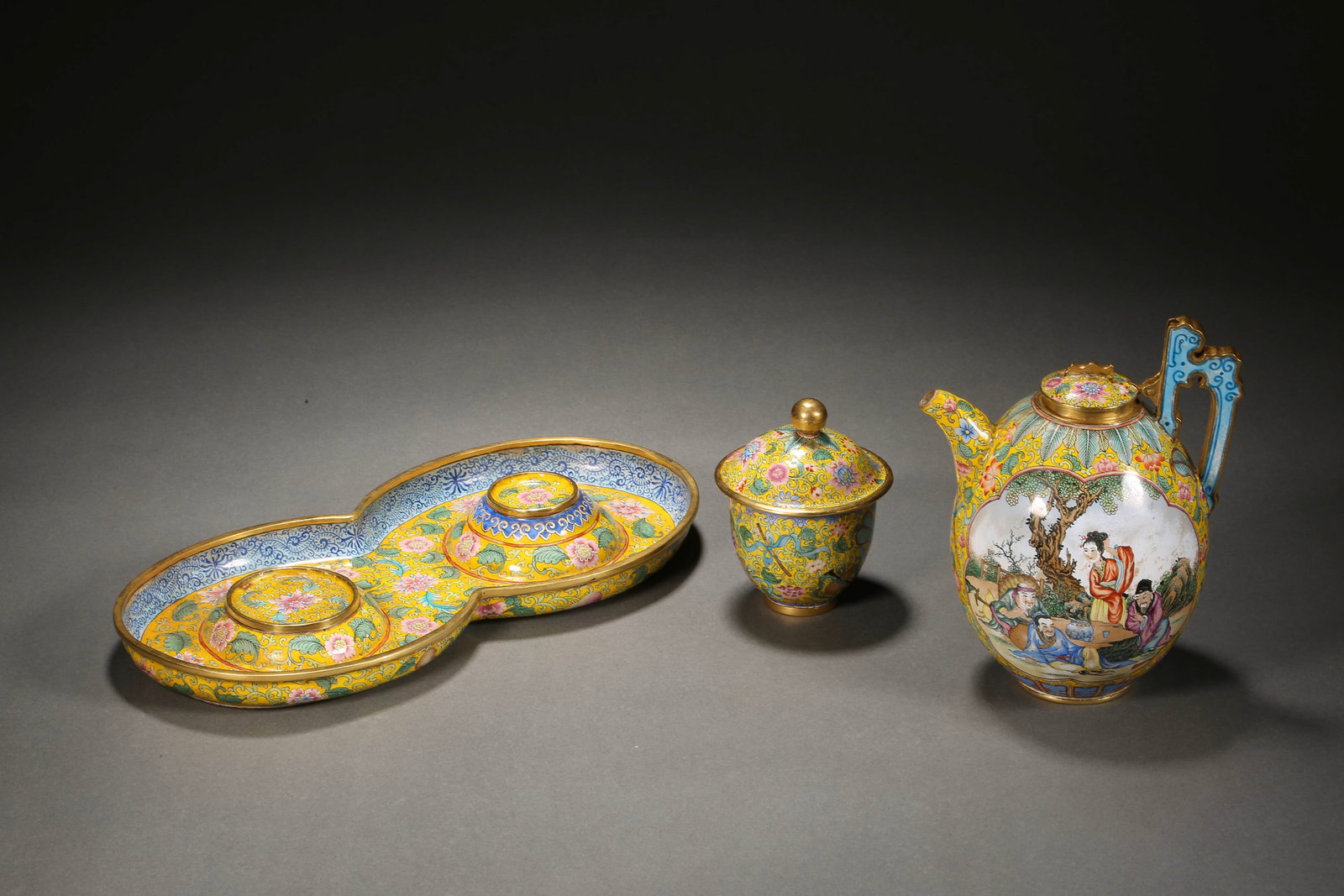 Qing Dynasty painted enamel wine set - 6