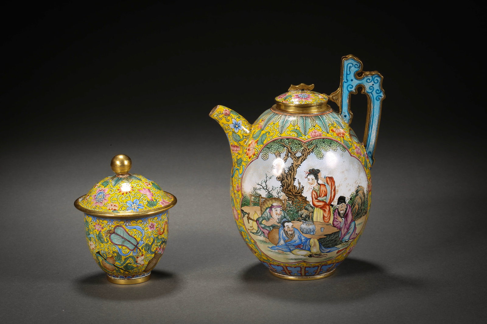 Qing Dynasty painted enamel wine set - 7