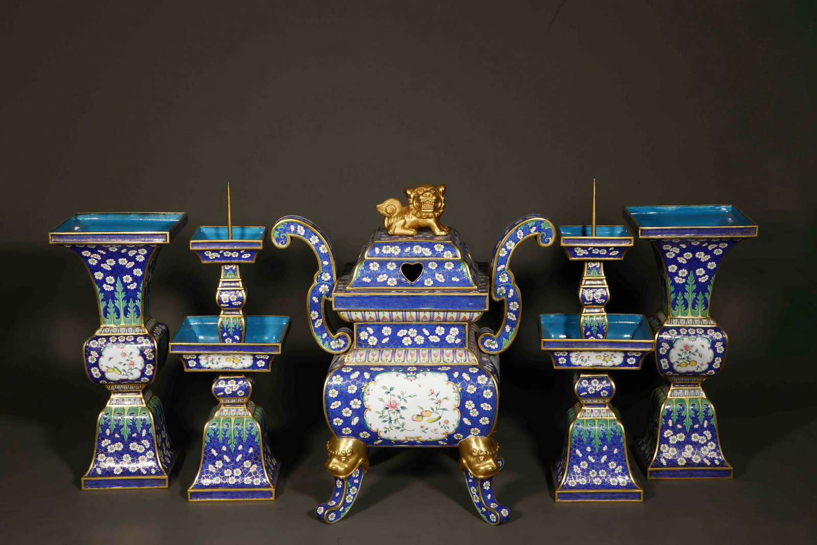 Qing Dynasty Painted Enamel Five Offerings - 4
