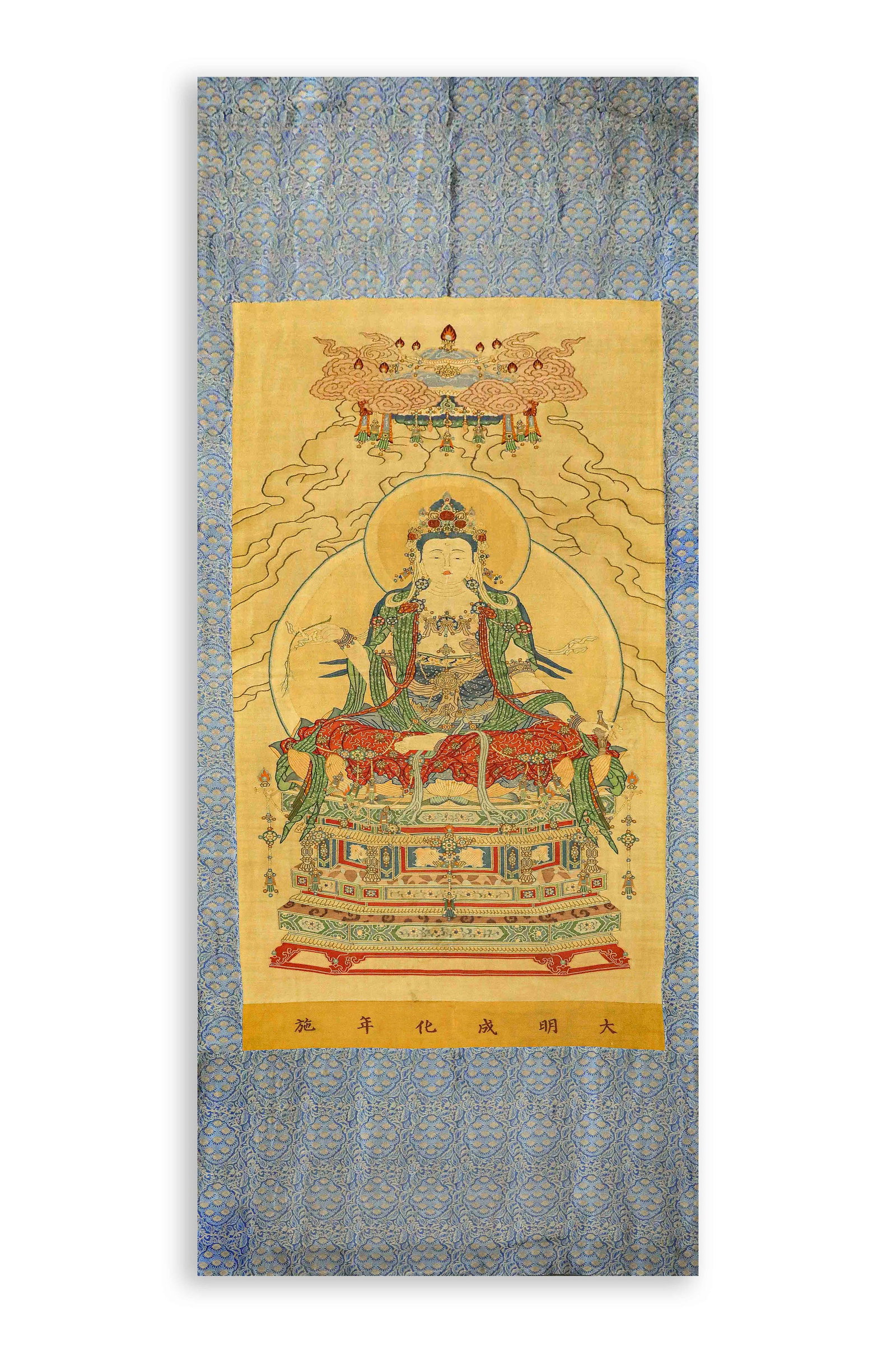 Ming Dynasty Embroidered Buddha Thangka: Ming Dynasty Embroidered Buddha ThangkaH223cm W89cm
