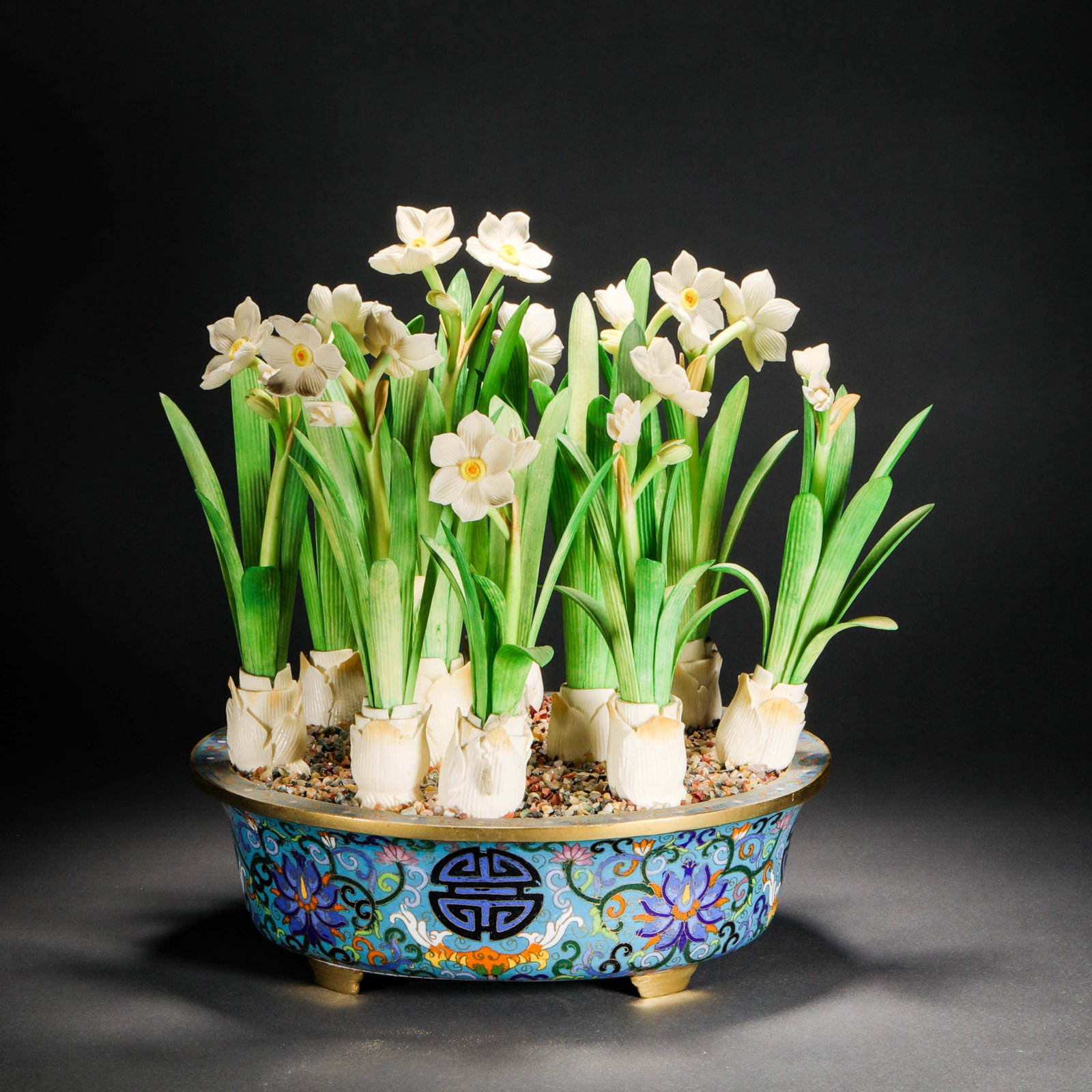 Qing Dynasty cloisonne potted plant: Qing Dynasty cloisonne potted plantH36cm W28cm