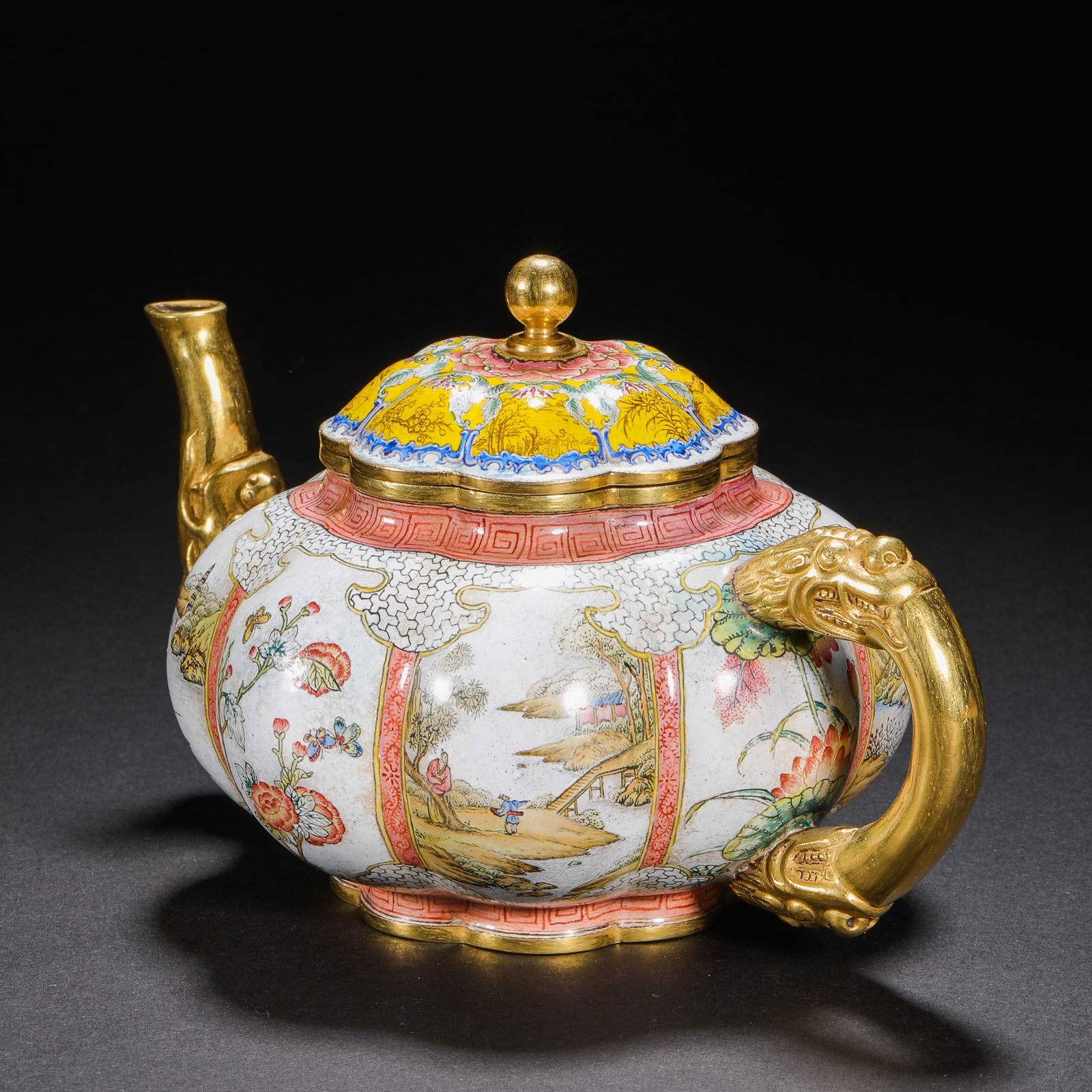 Qing Dynasty painted enamel melon teapot - 3