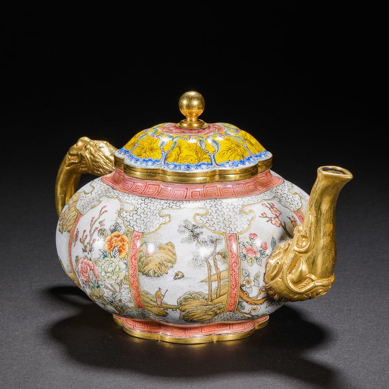 Qing Dynasty painted enamel melon teapot - 5