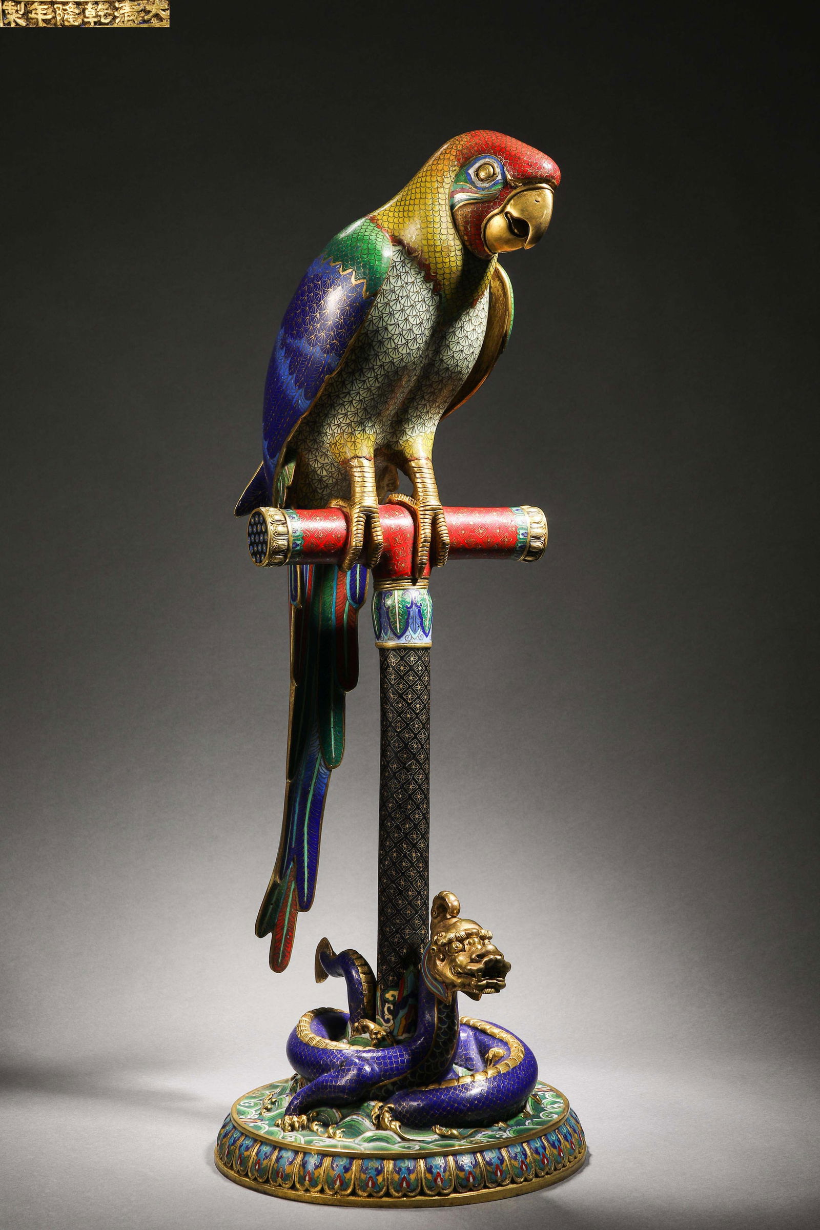Qing Dynasty cloisonne parrot ornaments: Qing Dynasty cloisonne parrot ornamentsH113cm W30cm