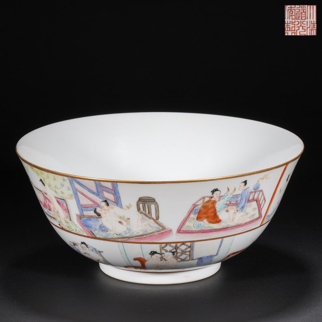 Qing Dynasty pastel character story bowl: Qing Dynasty pastel character story bowlH9cm W21cm