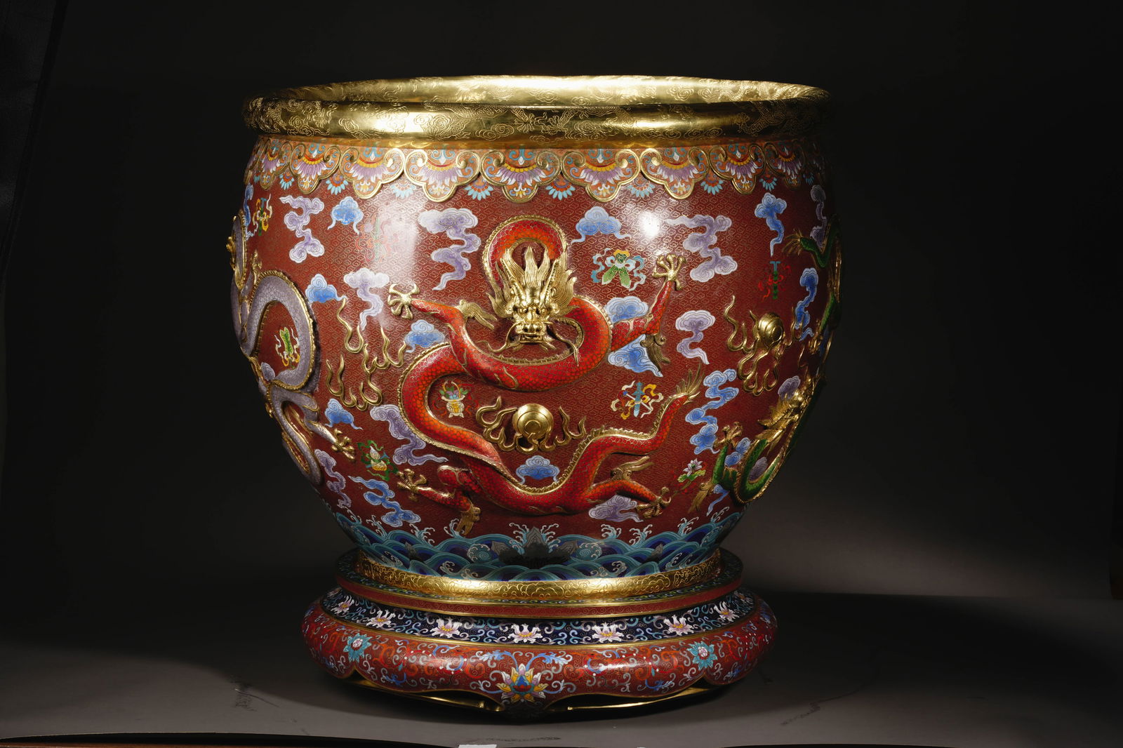 Qing Dynasty cloisonne dragon pattern silk vat - 2