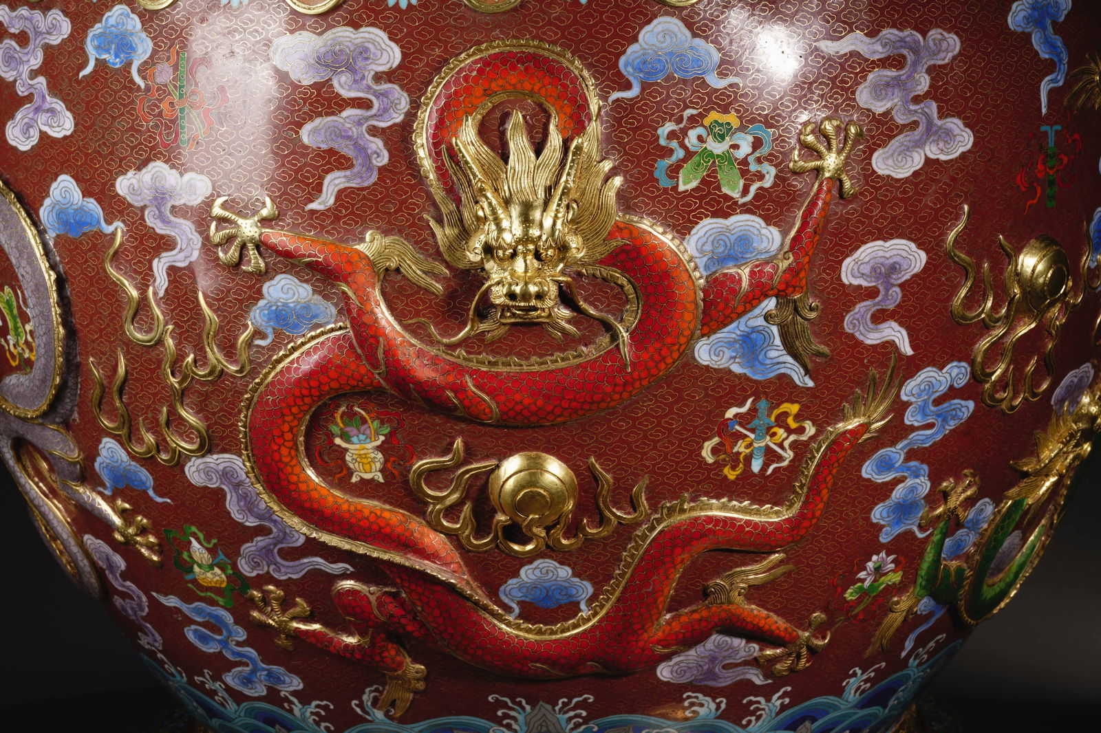 Qing Dynasty cloisonne dragon pattern silk vat - 4