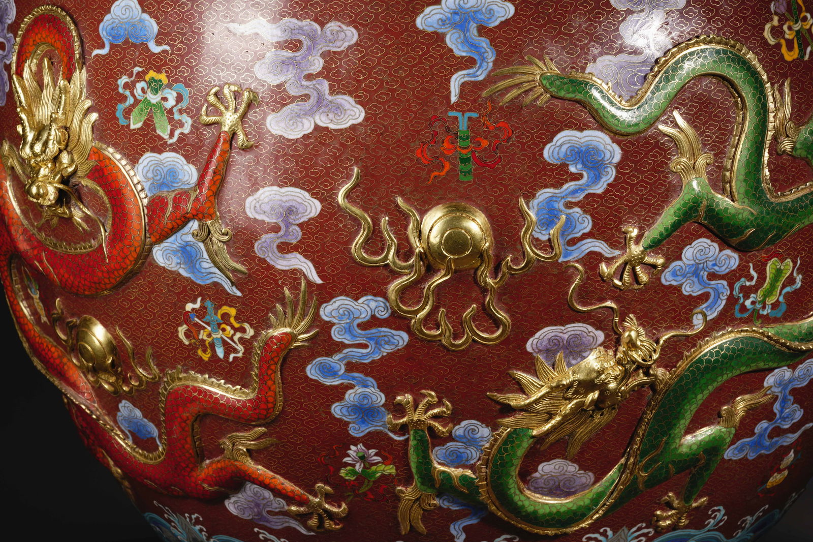 Qing Dynasty cloisonne dragon pattern silk vat - 7