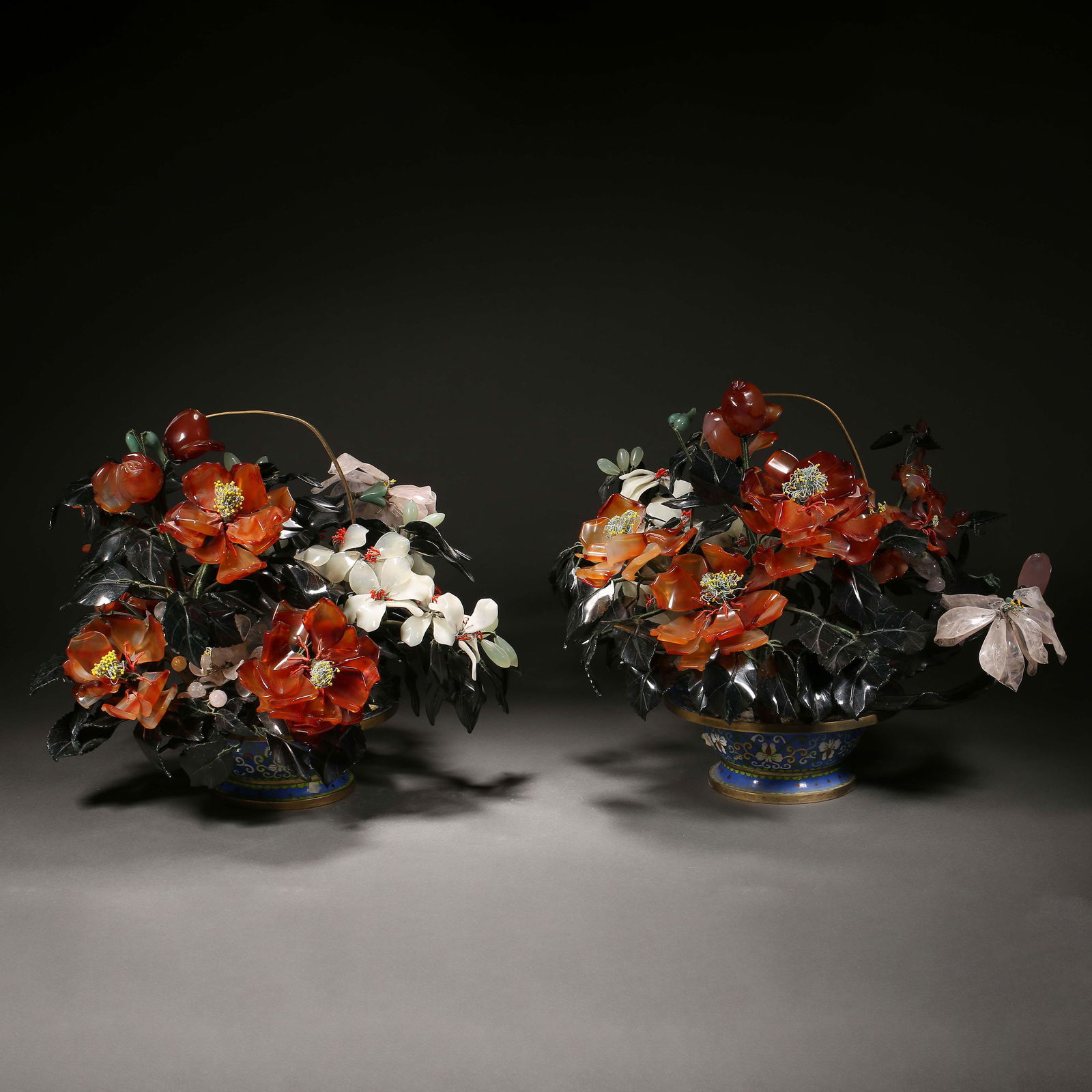 Qing Dynasty cloisonné agate potted plant: Qing Dynasty cloisonné agate potted plantH33cm W40cm