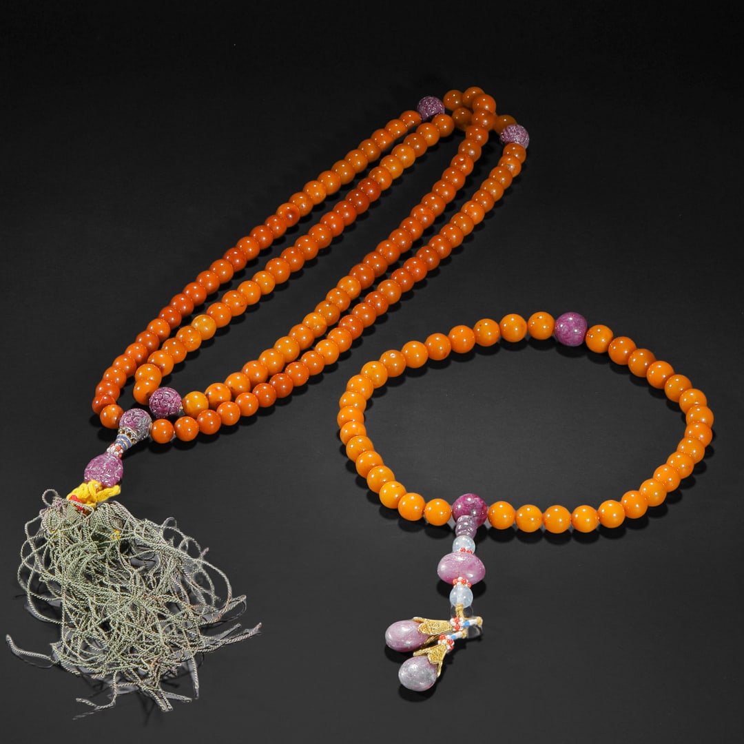 Qing Dynasty Beeswax Rosary Beads: Qing Dynasty Beeswax Rosary BeadsD1.2cm Weight198g