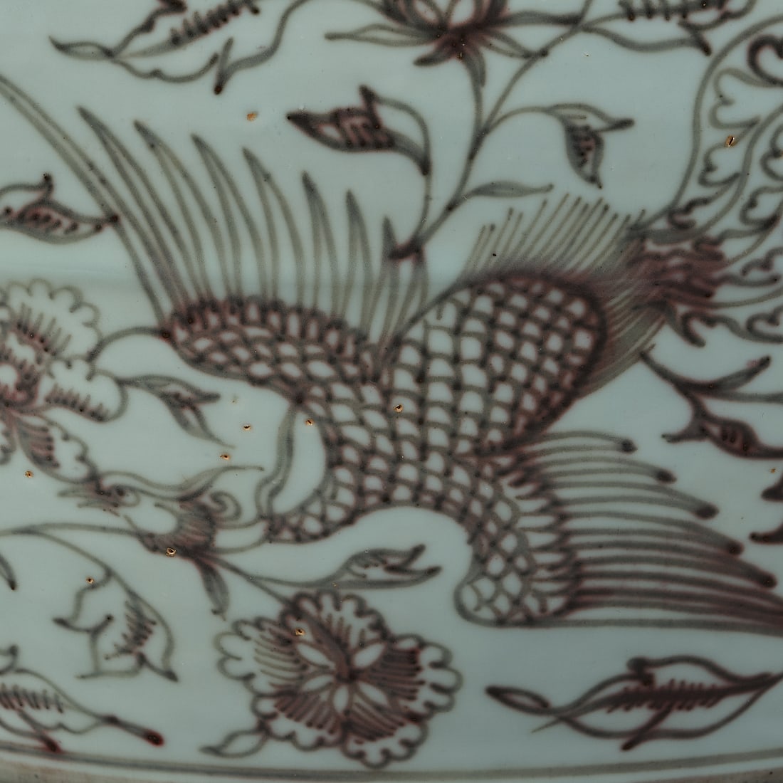 Ming Dynasty shadow green underglaze red phoenix pattern amphora - 12