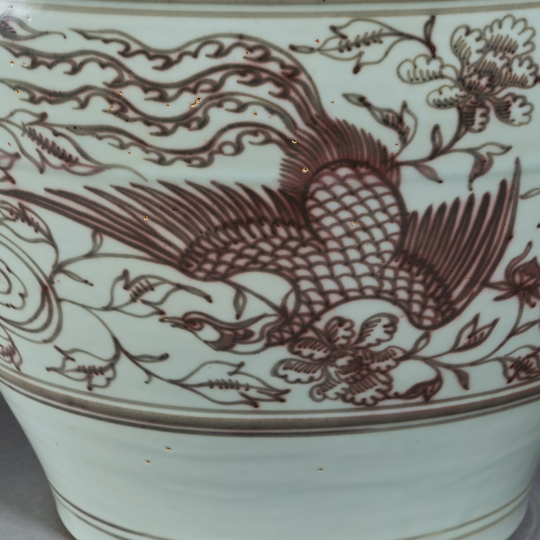 Ming Dynasty shadow green underglaze red phoenix pattern amphora - 2