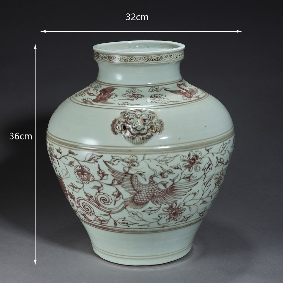 Ming Dynasty shadow green underglaze red phoenix pattern amphora - 4