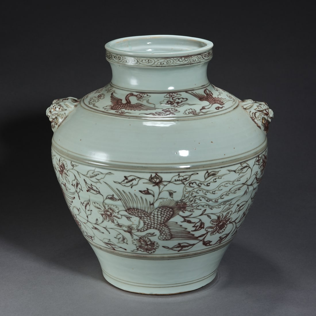 Ming Dynasty shadow green underglaze red phoenix pattern amphora - 6