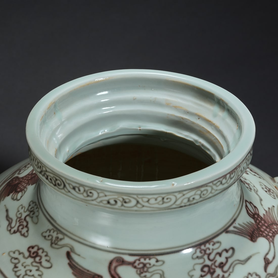 Ming Dynasty shadow green underglaze red phoenix pattern amphora - 9