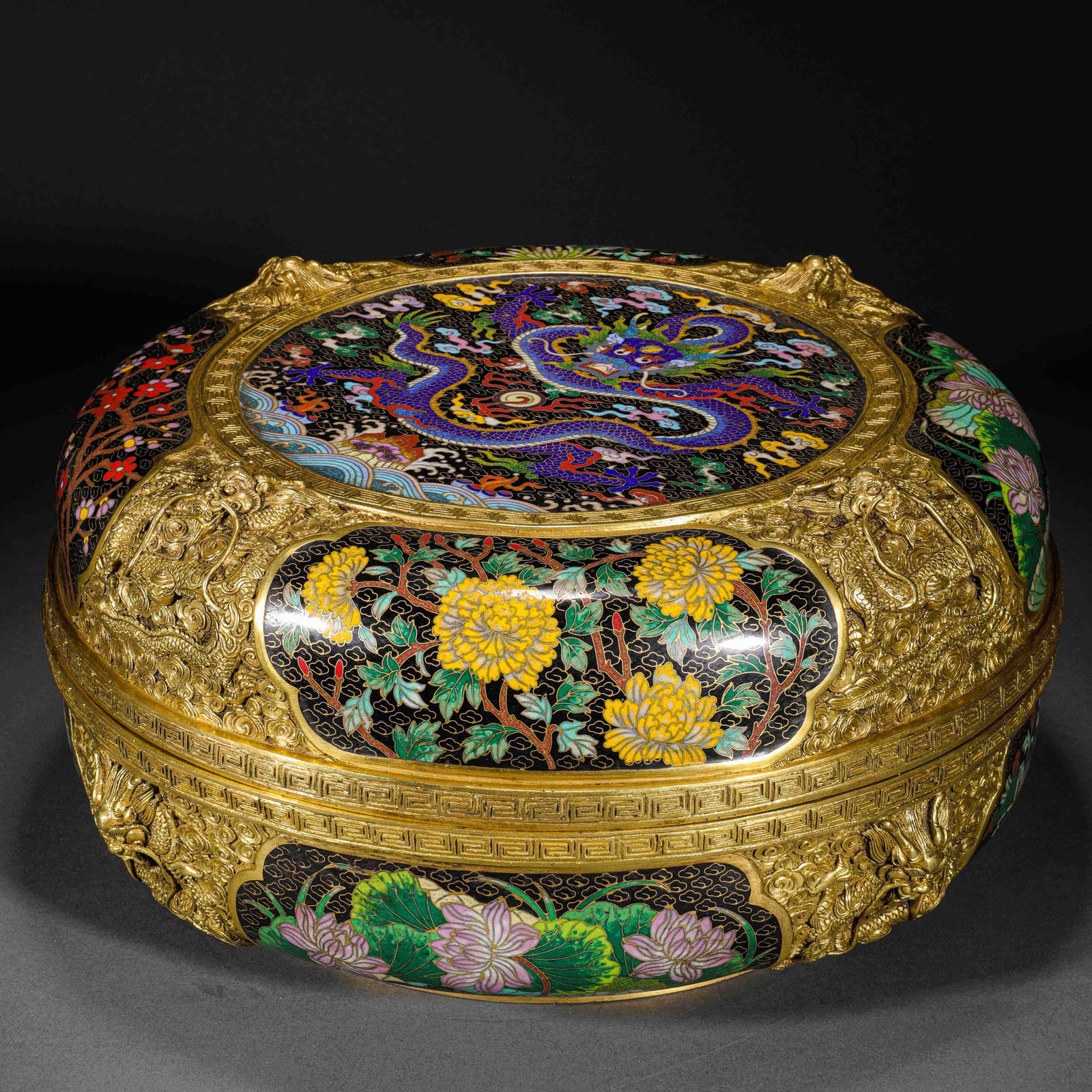 Qing Dynasty Cloisonné Dragon Pattern Flower Box - 5