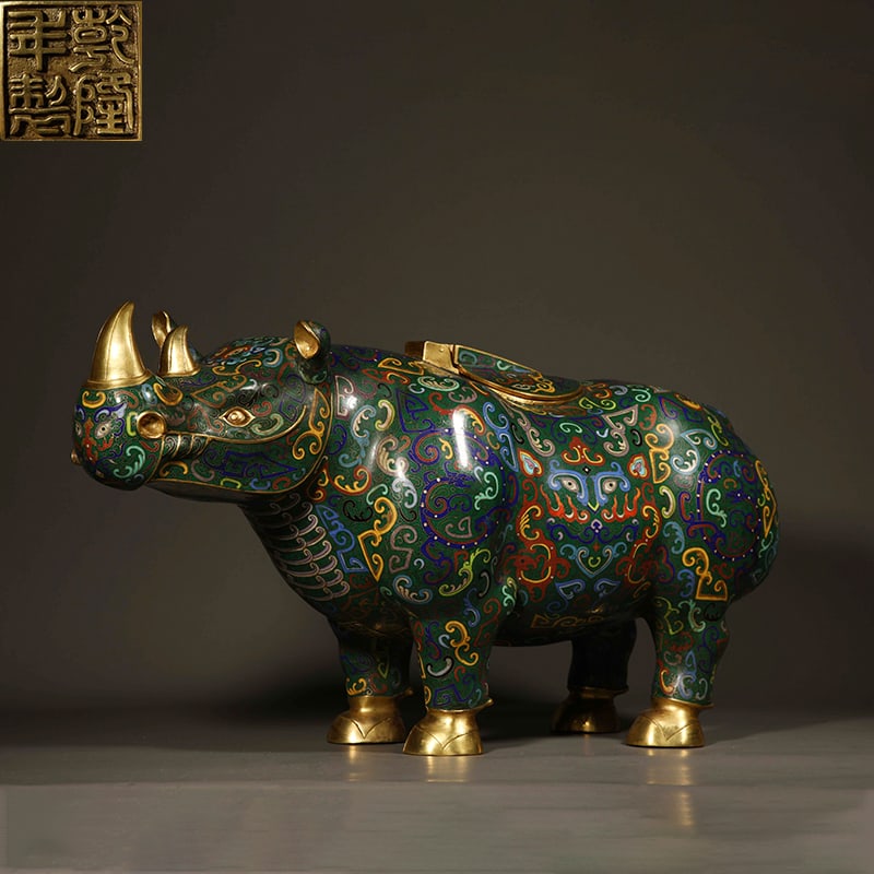 Qing Dynasty cloisonné rhinoceros ornament: Qing Dynasty cloisonné rhinoceros ornamentH31cm W63cm
