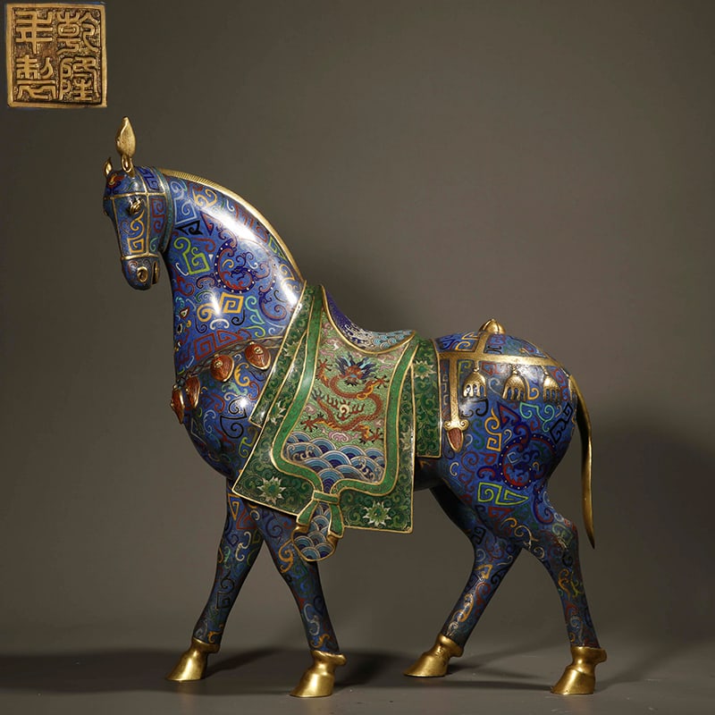 Qing Dynasty cloisonné horse-shaped ornaments: Qing Dynasty cloisonné horse-shaped ornamentsH53cm W48cm