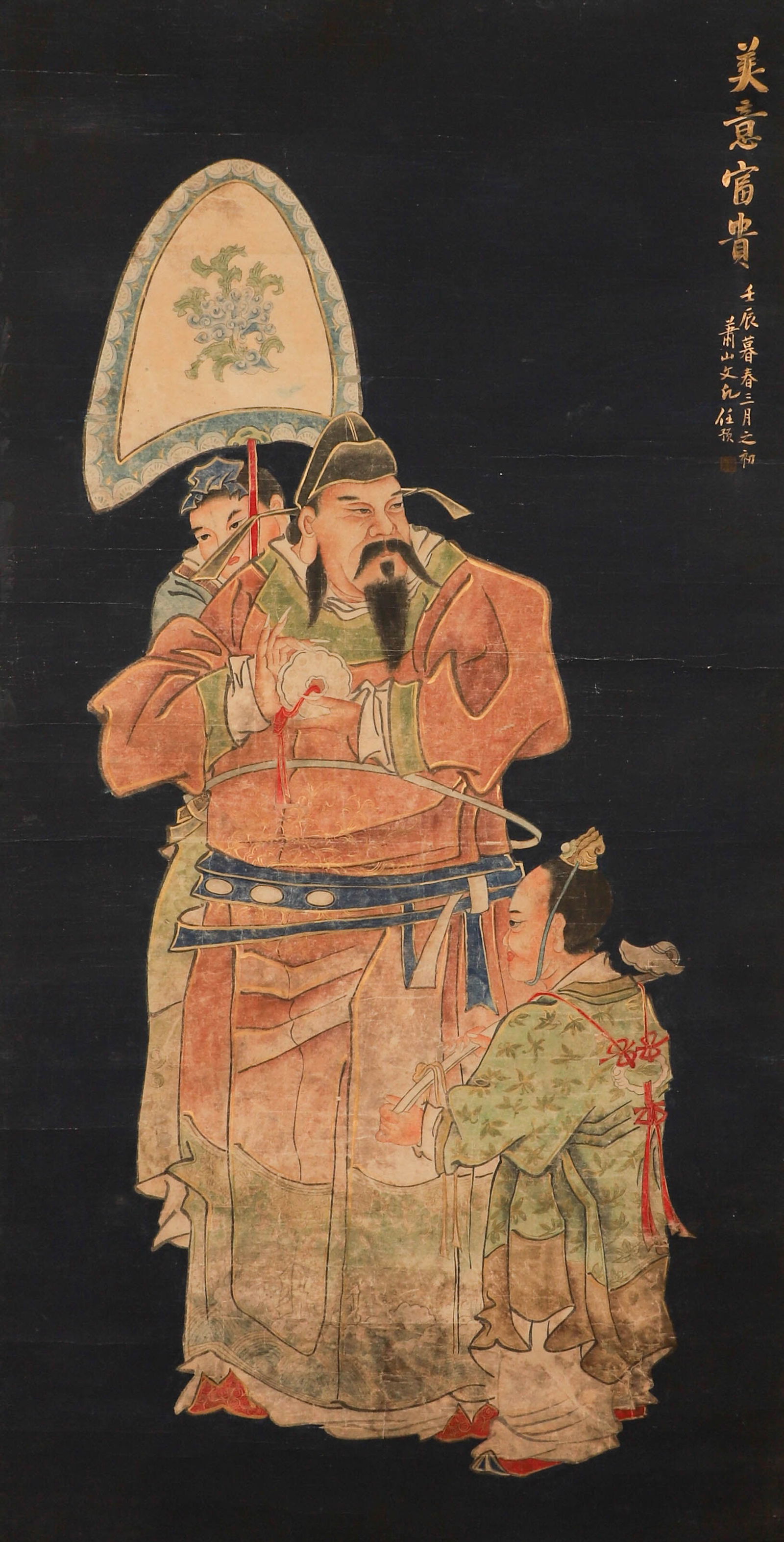 Chinese ink painting Ren Yu (1853-1901) figure drawing on paper with blue background: Chinese ink painting Ren Yu (1853-1901) figure drawing on paper with blue backgroundH:161.5cm,W:83cm