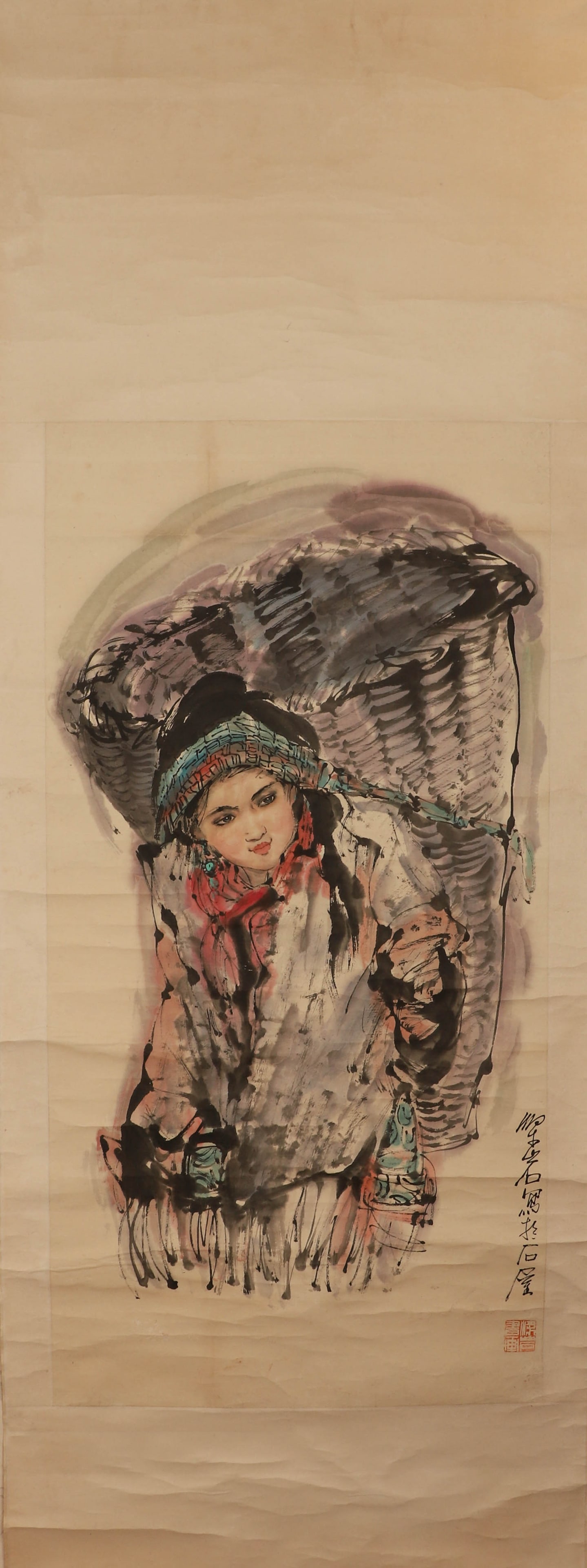 Modern Huangzhou Paper Figure Standing Scroll: Modern Huangzhou Paper Figure Standing ScrollH:135cm,W:66.5cm