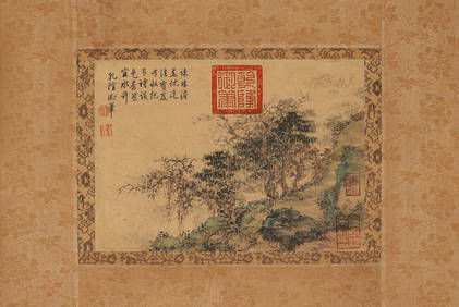 Chinese ink painting Qianlong imperial brush landscape painting mirror heart (1 of 4)