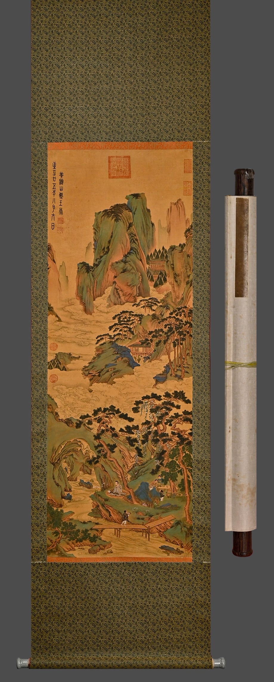 Wang Meng's landscape painting on silk scroll: Wang Meng's landscape painting on silk scrollW145cmL52cm