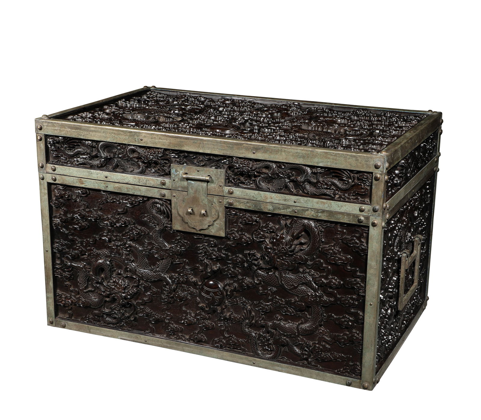 In the Qing Dynasty, the purple sandalwood wood cloud dragon pattern wrapped corner official cabinet (1 of 14)
