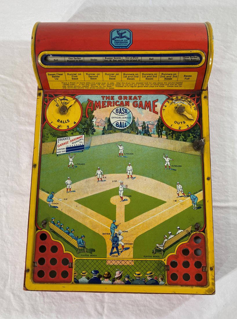 Antique 1920's Hustler Toy Corp. Intercollegiate Baseball Tin