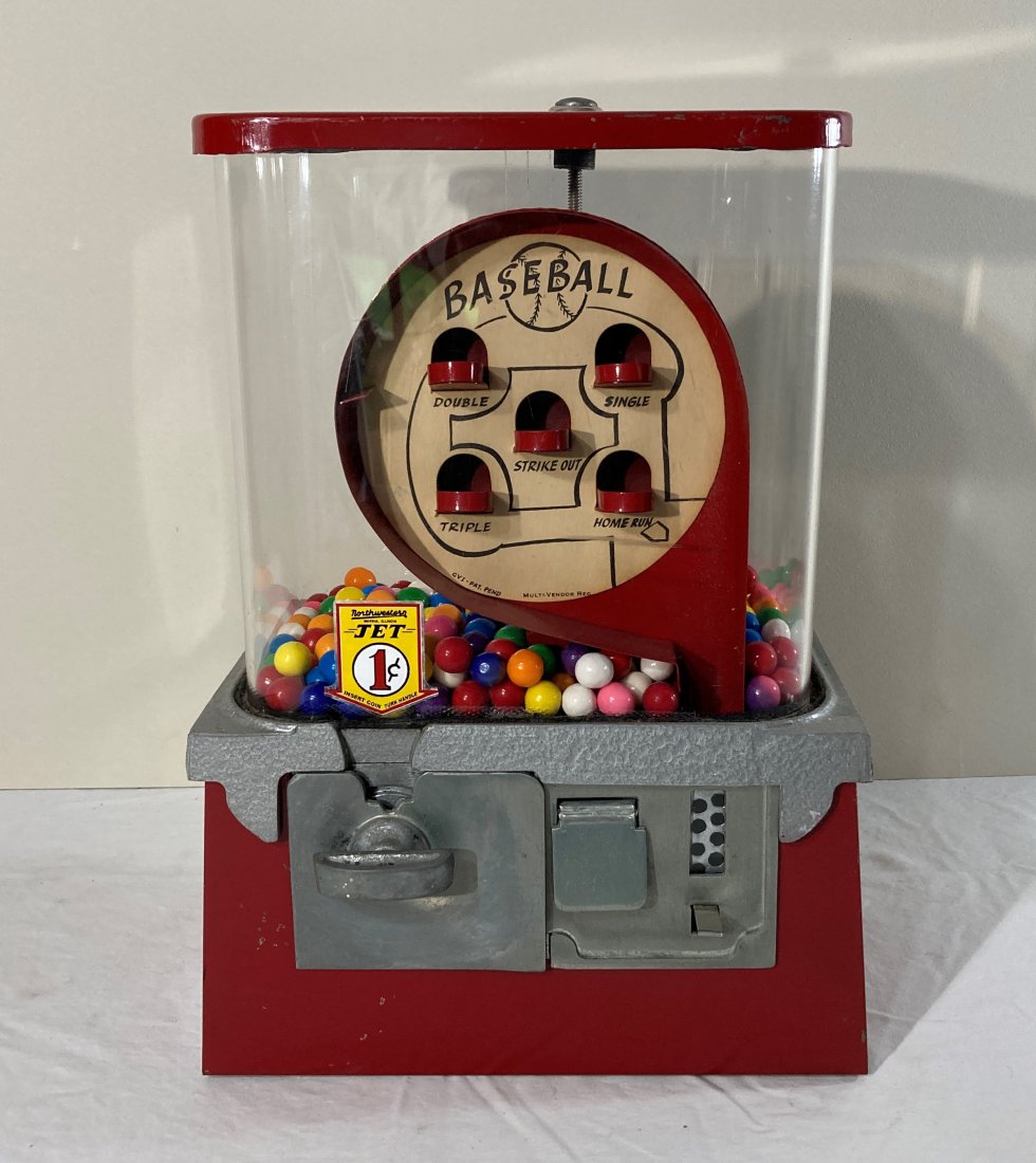 1950s Multi-Vendor Bubble Gum Ball Machine Dispenser Baseball Theme (1 of 10)
