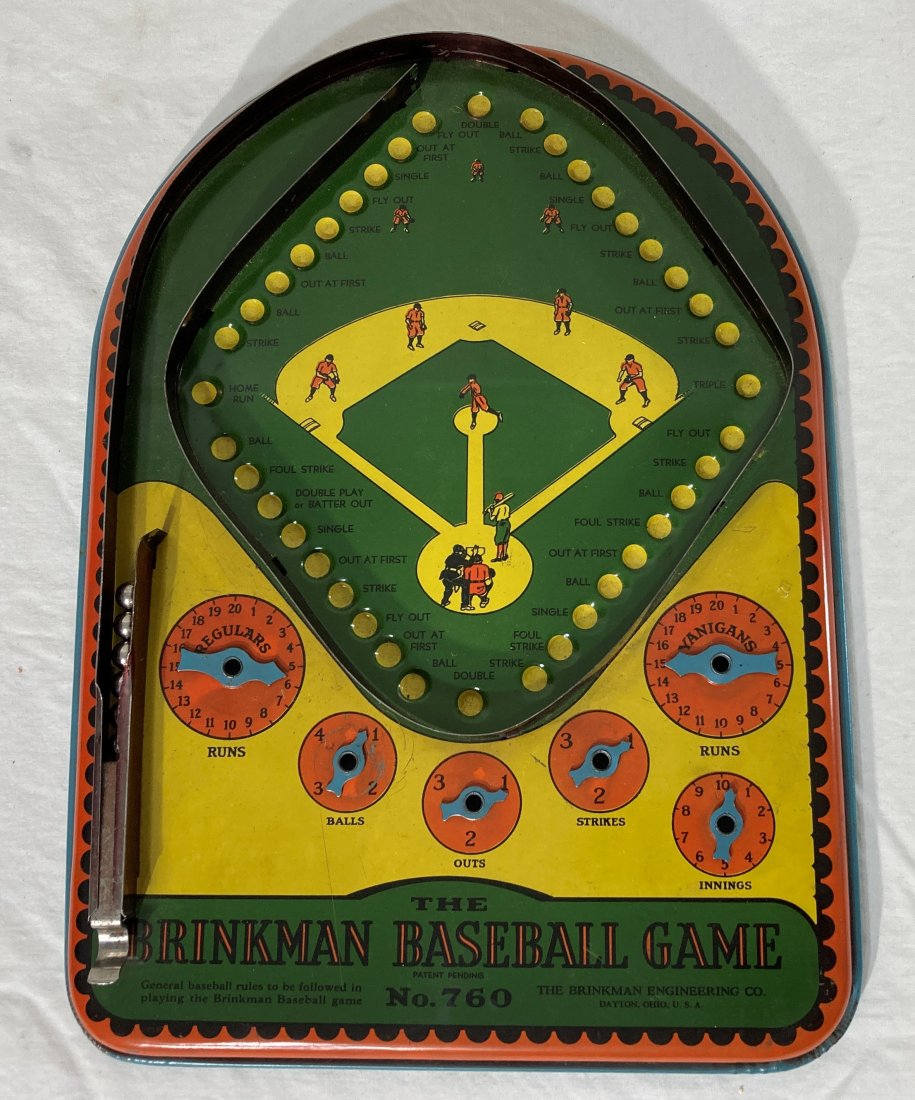 1930'S 40'S BRINKMAN BASEBALL METAL PINBALL GAME TIN LITHO (1 of 7)