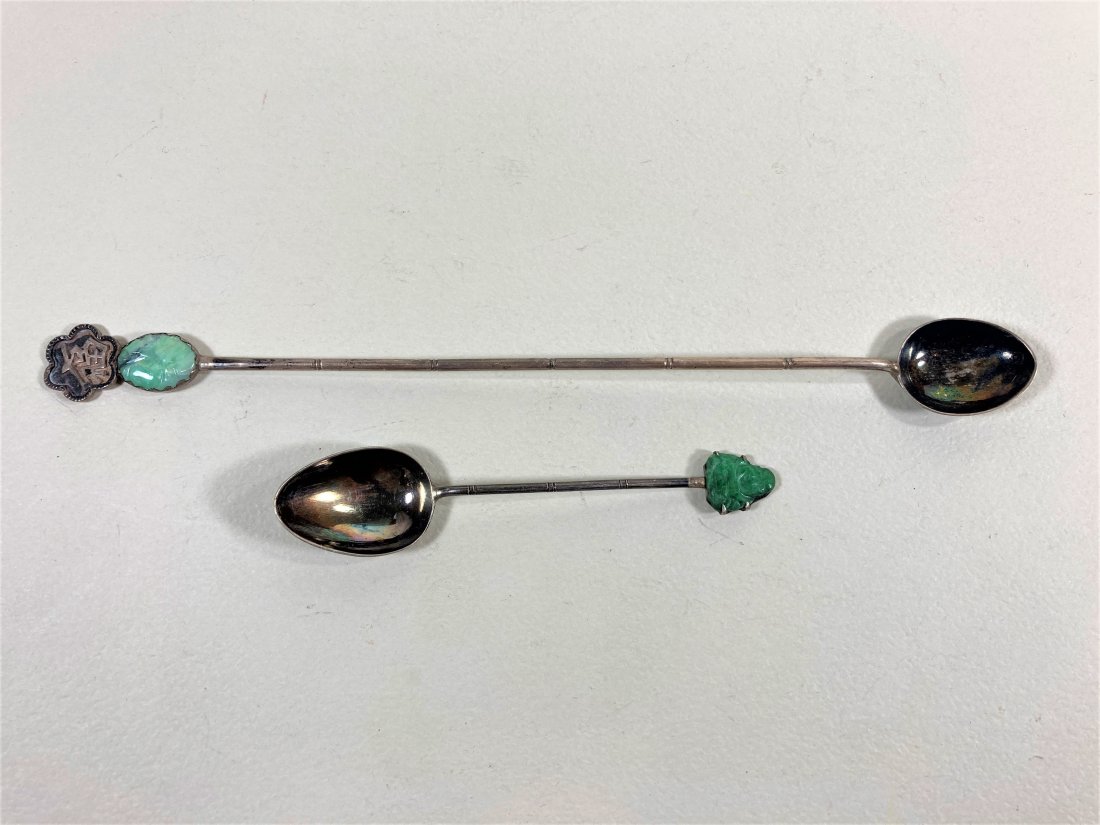 Lot of 2 Chinese China Silver & Jade Spoons (1 of 11)