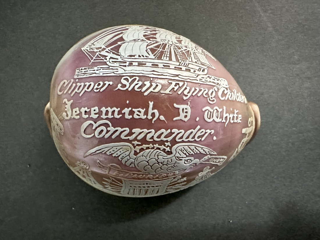 Antique Carved Nautical Conch Shell Clipper Ship Flying Childers (1 of 8)