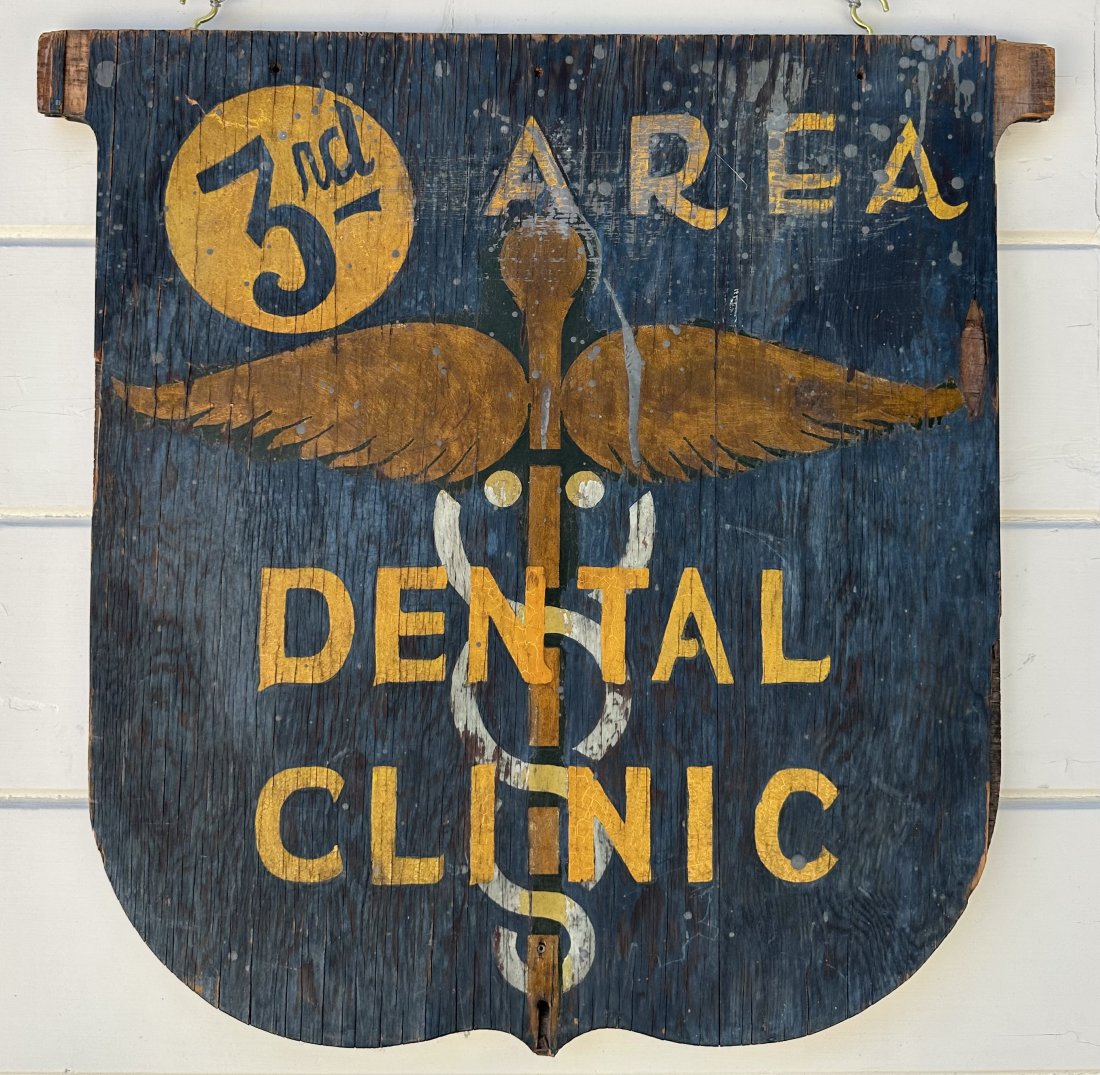Vintage WWII US ARMY 3rd Area Dental Clinic Painted Wood Sign (1 of 5)