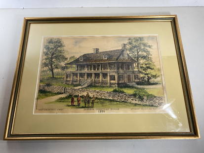 General William Clark of Lewis & Clark Auguste Chouteau House 1795 Tinted Lithograph: This is a nice piece General William Clark compadre Auguste Chouteau's House. William Clark is of the Lewis & Clark Expedition and this comes from a distant relative's estate.