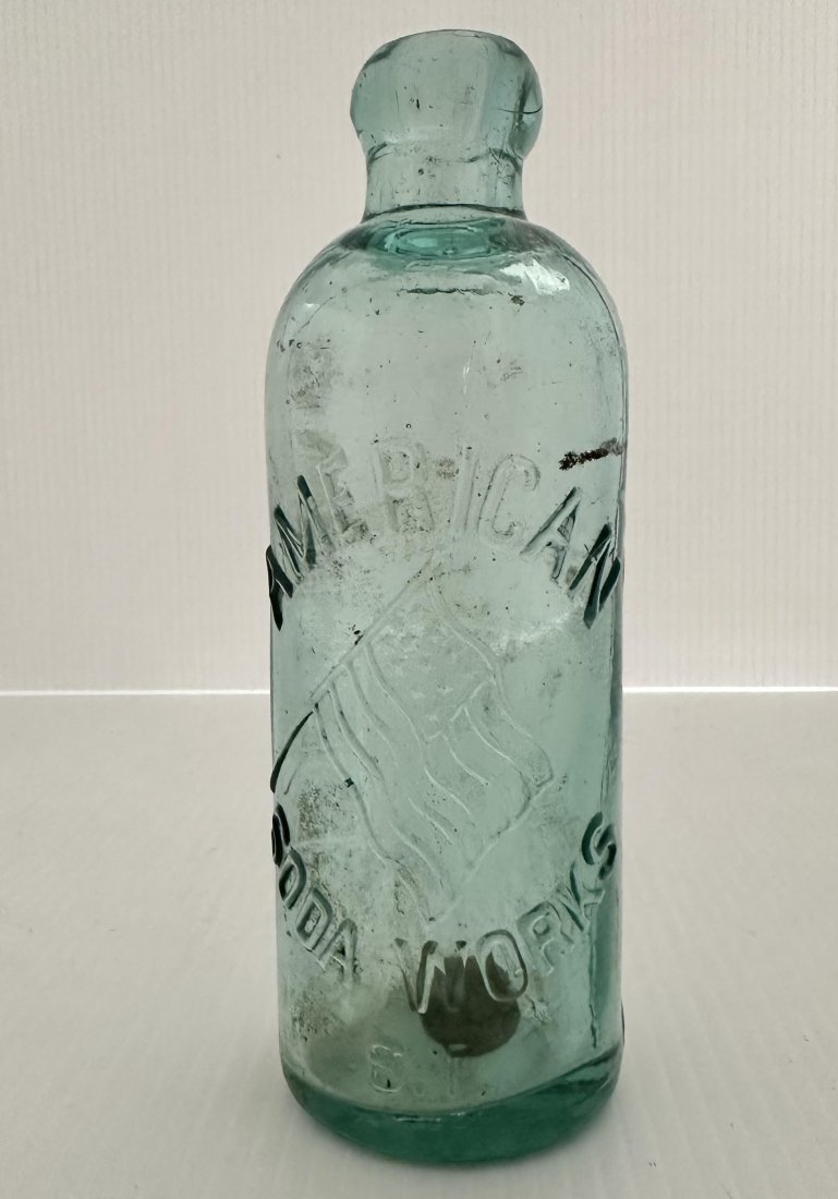 Antique Embossed American Soda Works Bottle San Francisco Flag (1 of 7)