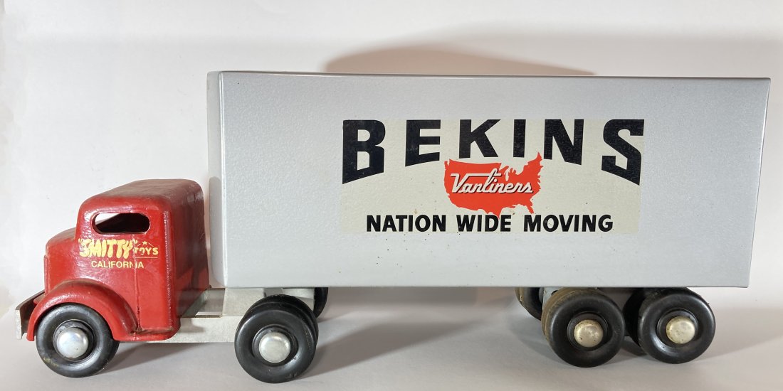Smith & Miller Smitty Toys Pressed Steel Bekins Moving Truck: This is a nice vintage piece in used condition. It shows some wear from play and comes as shown.