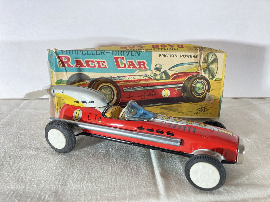 Japanese Tin Lithograph Prop Rod Propeller Driven Racecar with Box (1 of 9)